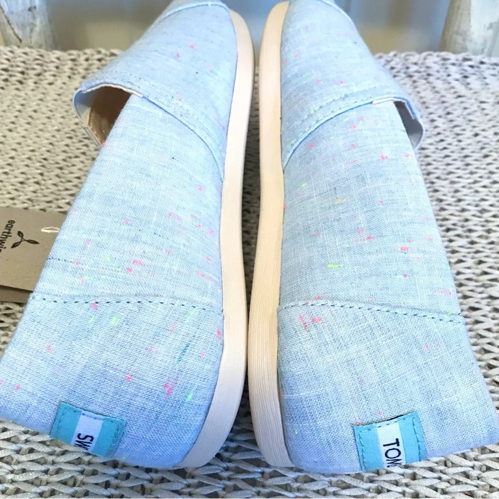 NWT Toms Alpargata Flats in Light Blue Speckled Linen